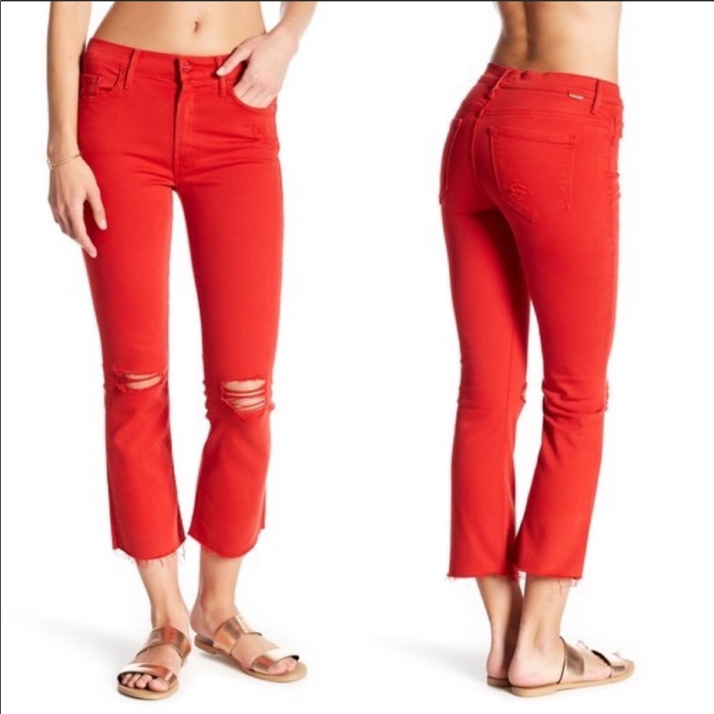 Mother insider crop raw-edge frayed flare jeans 25